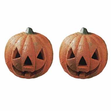 2x stuks piepschuim pompoenen diy halloween decoratie 16 cm