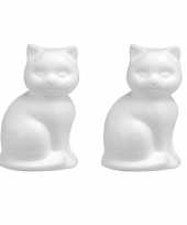 Pakket van 6x stuks piepschuim hobby knutselen vormen figuren dieren kat poes van 13 cm